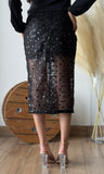 Sequin Embroidered Mesh Midi Skirt