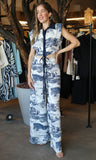 White and Navy Print Top