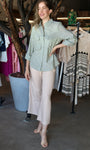 Green Striped Roll Up Button Down Shirt