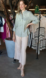 Green Striped Roll Up Button Down Shirt