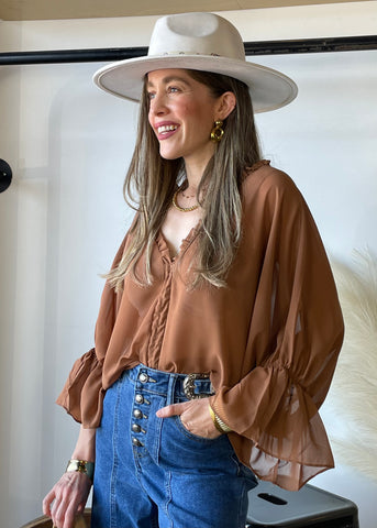 Brown Ruffle Blouse