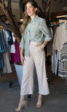 Green Striped Roll Up Button Down Shirt