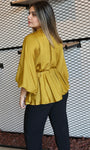 Smocked Kimono Sleeve Satin Top