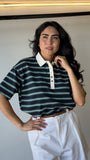 Stripe Short Sleeve Knit Polo Top