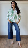 Stand Collar V-neck 3/4" Sleeve Blouse