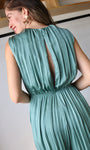 Buckle Satin Pleated Jumpsuit