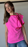 Asymmetric Pleated Shoulder Top