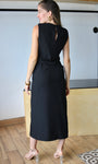 Sleeveless Draped Gold Accent Midi Dress