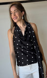 Polka Dot Openback Halter Scarf Top