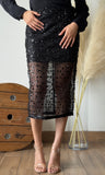 Sequin Embroidered Mesh Midi Skirt