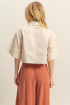Front Pocket Poplin Crop Collared Shirt