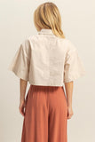 Front Pocket Poplin Crop Collared Shirt