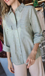 Green Striped Roll Up Button Down Shirt