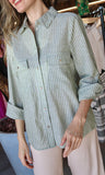 Green Striped Roll Up Button Down Shirt