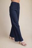 Stretchy Jeans High Rise Front Pocket Wide Leg