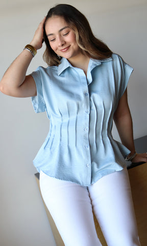 Short-sleeve Pleated Corset Top