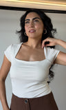 Short Sleeve Square Neckline Knit Top