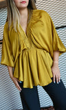 Smocked Kimono Sleeve Satin Top