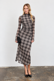 Plaid High Neck Midi Dress