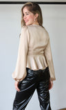 Taupe Skin Back Tie Detailed Silky Top