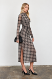 Plaid High Neck Midi Dress
