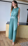 Buckle Satin Pleated Jumpsuit