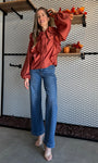 Soft Wool Bow Tie & Pearl Buttons Blouse