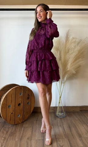 Floral Sheer Chiffon High Neck Ruffle Dress