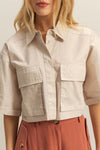 Front Pocket Poplin Crop Collared Shirt
