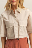 Front Pocket Poplin Crop Collared Shirt
