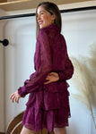 Floral Sheer Chiffon High Neck Ruffle Dress