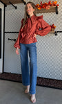 Soft Wool Bow Tie & Pearl Buttons Blouse