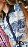 White and Navy Print Top