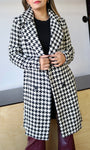 Houndstooth Double Breasted Long Coat
