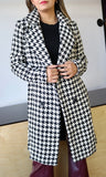 Houndstooth Double Breasted Long Coat