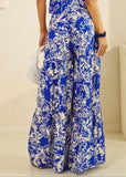 Printed Shrring Wide Leg Pants