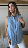 Sleeveless With Pocket Tencel Shirt