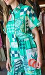Green Print Button Shirt
