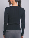 Ribbed Knit Top W/ Gold Buttons