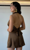 Halter High Cowl Neck Mini Dress