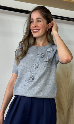 Light Grey Short Sleeve Sweater