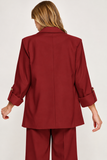 Notched Lapel Flap Roll Up Sleeve Blazer
