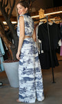 White and Navy Print Pants