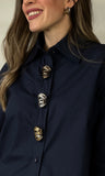 Navy Silver Button Blouse