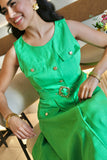 Green Belted Button Dress