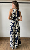 Braid Trim Halter Neck Belted Jumpsuit