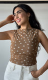 Polka Dot Sleeveless Mesh Top