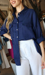 Navy Linen Oversized Shirt