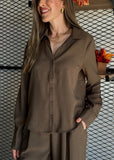 Button Down V-neck Solid Shirt