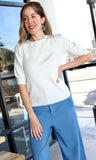 Short Puff Sleeve Rib Knit Top